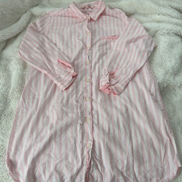 Victoria's‎ Secret Shirt Night Gown Button Front Sleep Strip Dress Size Large - Picture 2 of 5